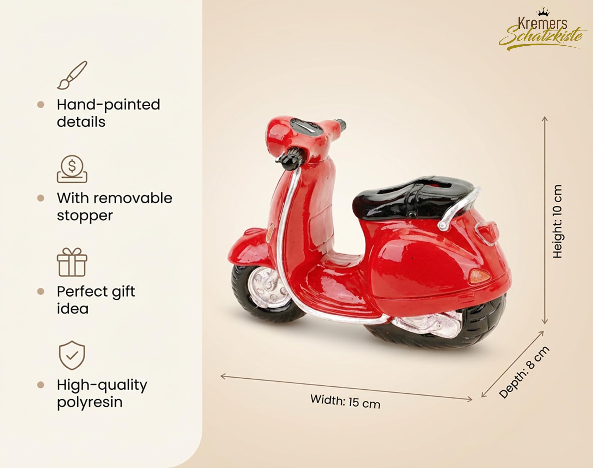 Udo Schmidt 89167 Salvadanaio a forma di scooter, motocicletta, 10 cm