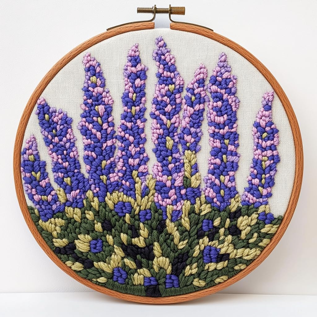 DIY Punch Needle Kits Lavender Flowers Easy for Beginners Punch Needle Embroidery Set with Hoop Stamped Pattern for Craft Lovers and Home Decor-6