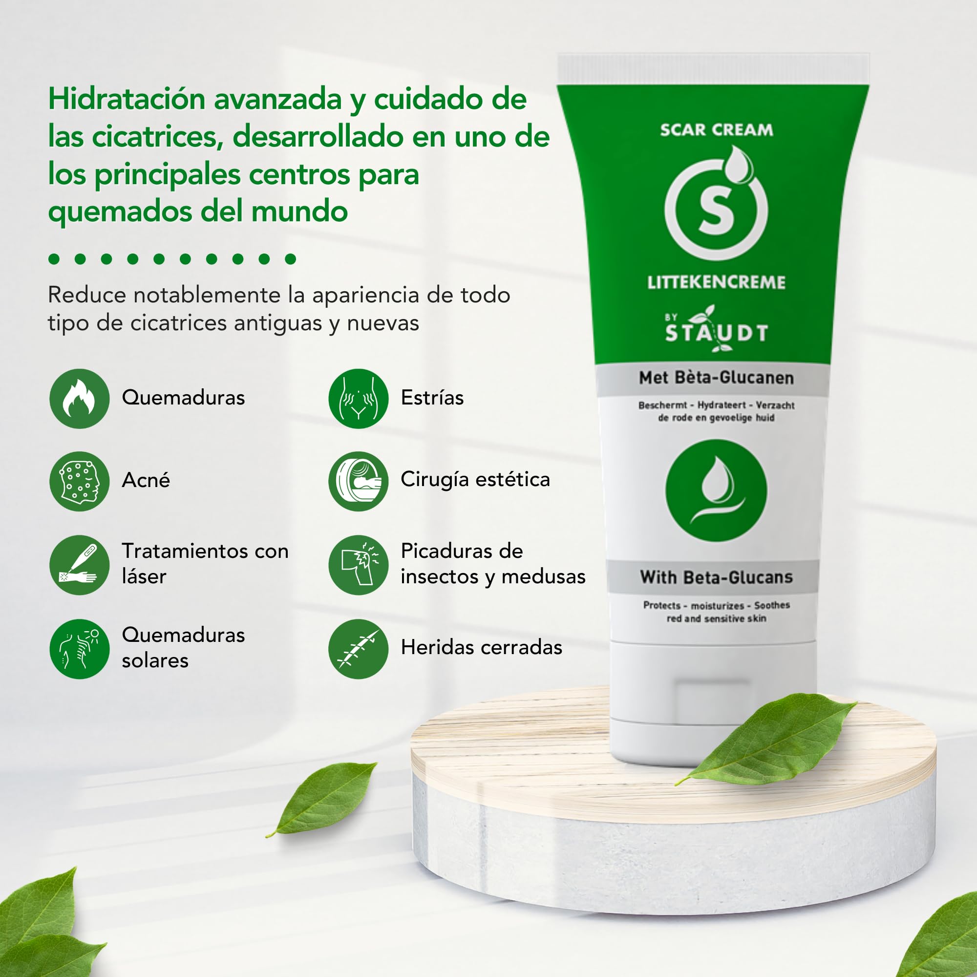 Crema Cicatrizante Staudt Premium - Fórmula con Vitamina E, Miel, Ácido Hialurónico y Silicona - Reductor de Cicatrices para Viejas y Nuevas Quemaduras, Cesáreas, Estrías, Eczema