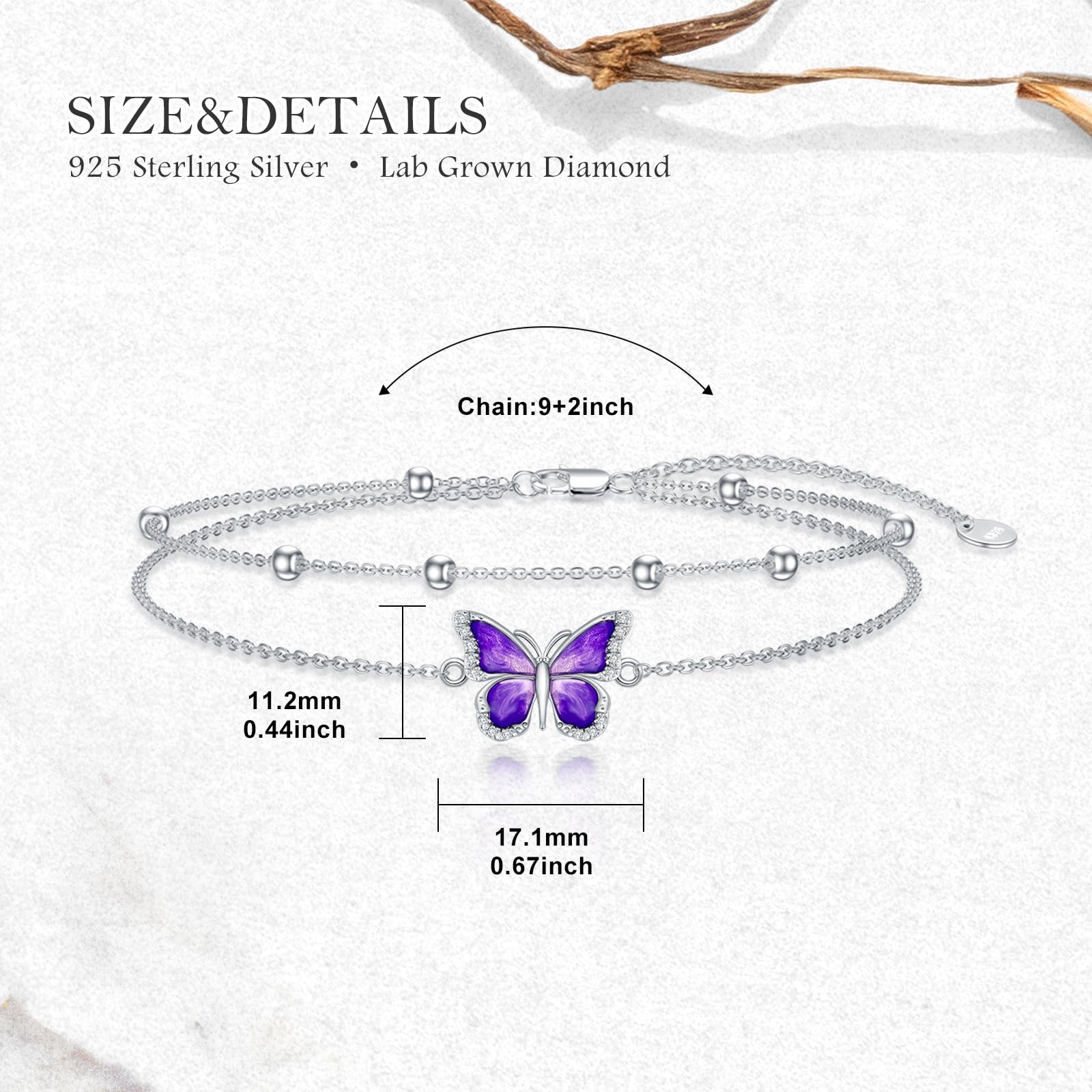 Diamant Schmetterling Fußkettchen für Damen 925 Sterling Silber Lab Grown Diamant Schmuck Geschenke