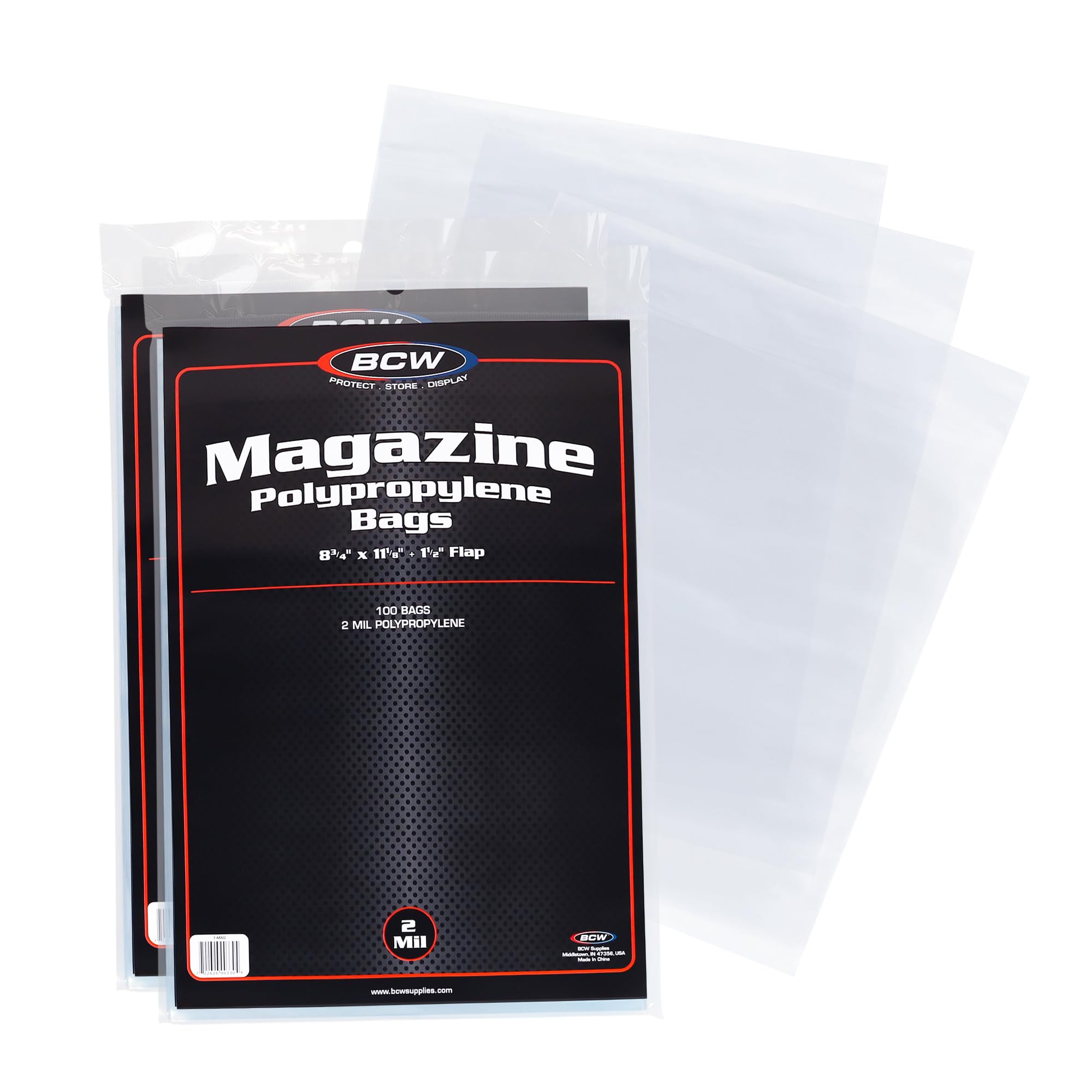 BCW Magazine Bags - 200 Count | Fits Standard 8.5 x 11 Inch Magazines | Acid-Free Polypropylene Magazine Sleeves with Fold-Over Tape Flap | Archival