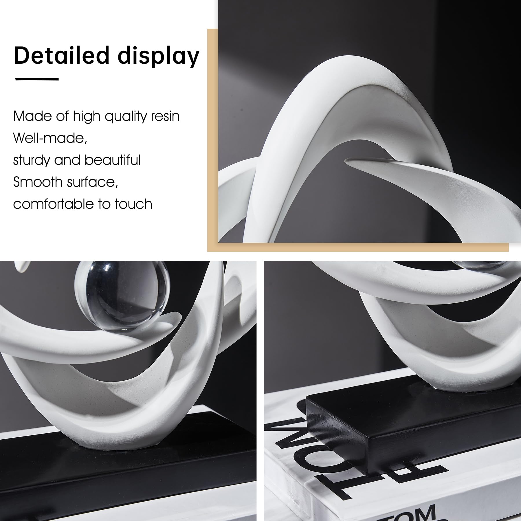 Escultura de arte abstracto, estatua decorativa dorada de resina, adornos blancos modernos para sala de estar, decoraciones modernas para mesa de café, entrada, oficina, coleccionables (blanco)