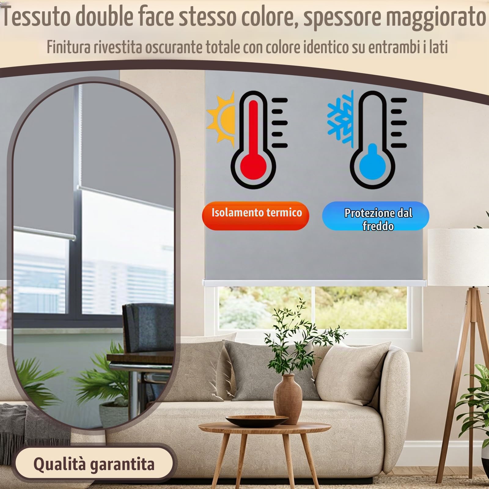 Tende a Rullo, 120 x 180 cm Tenda da Sole per Esterno in Poliestere Grigio Chiaro, Tenda da Sole Verticale a Rullo per Esterno Avvolgibile Anti UV con Cordino per Balcone Ufficio Bagno