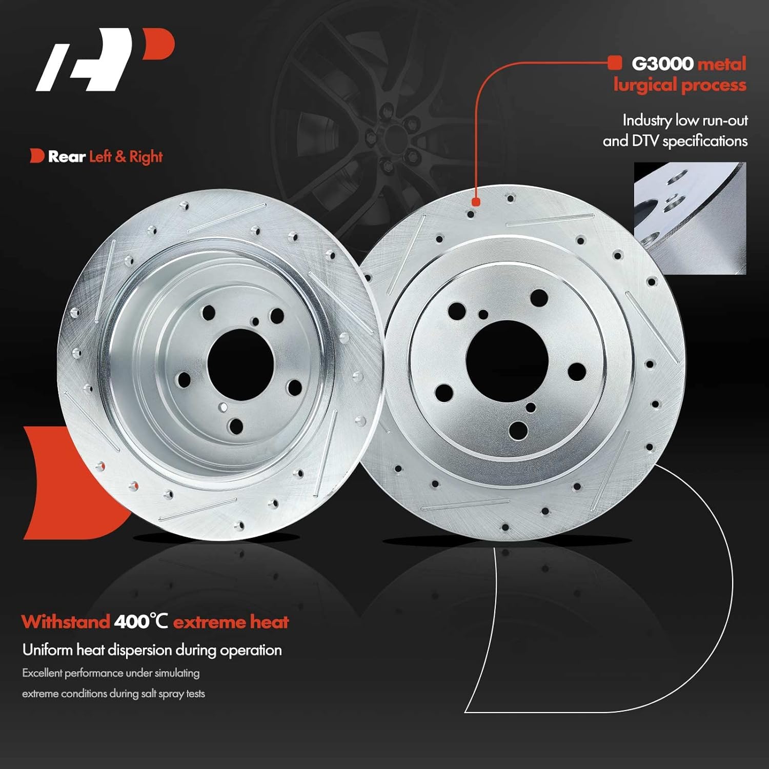 A-Premium Front and Rear Drilled and Slotted Disc Brake Rotors + Ceramic Pads Kit Compatible with Select Subaru Models - Impreza 1993-1996, Legacy 1990-1996, 12-PC Set