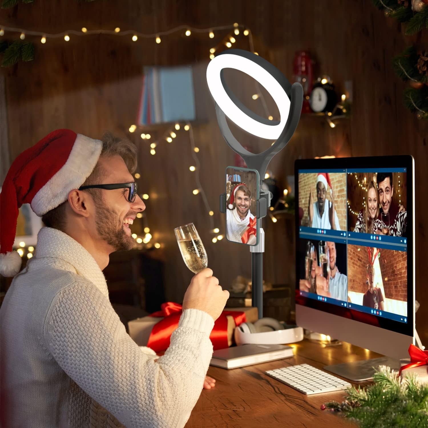 Computer Ring Light for Video Conferencing Lighting - Desk Zoom Light for Laptop with Stand & Phone Holder, Selfie Ring Light for Webcam Light, Video Recording, Zoom Meeting, Makeup, Live Stream : Electronics