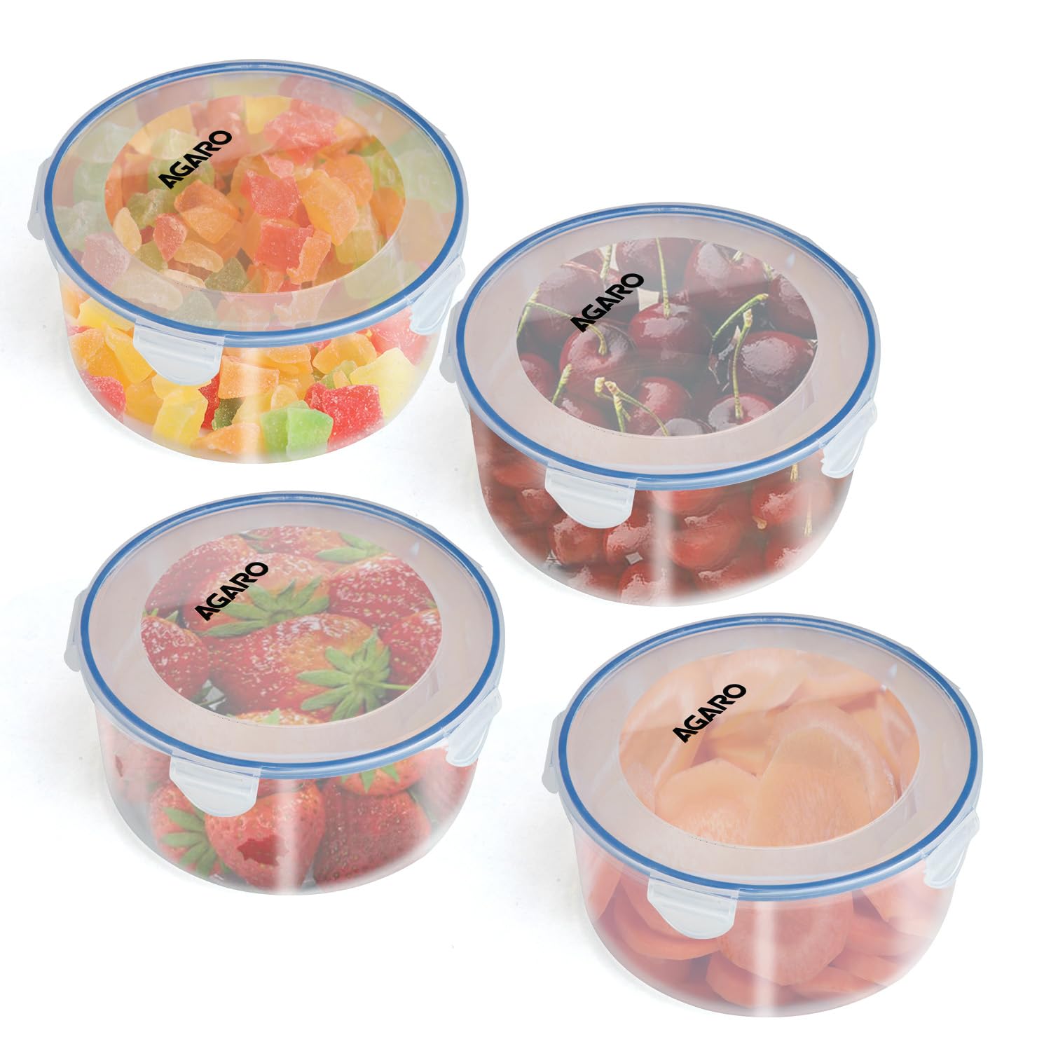 AGARO Airtight Container, Food Storage Container With Lid, Multipurpose Kitchen Container, Round Plastic Body, Leak Proof, BPA Free, Capacity 400ml Each, Pack of 4