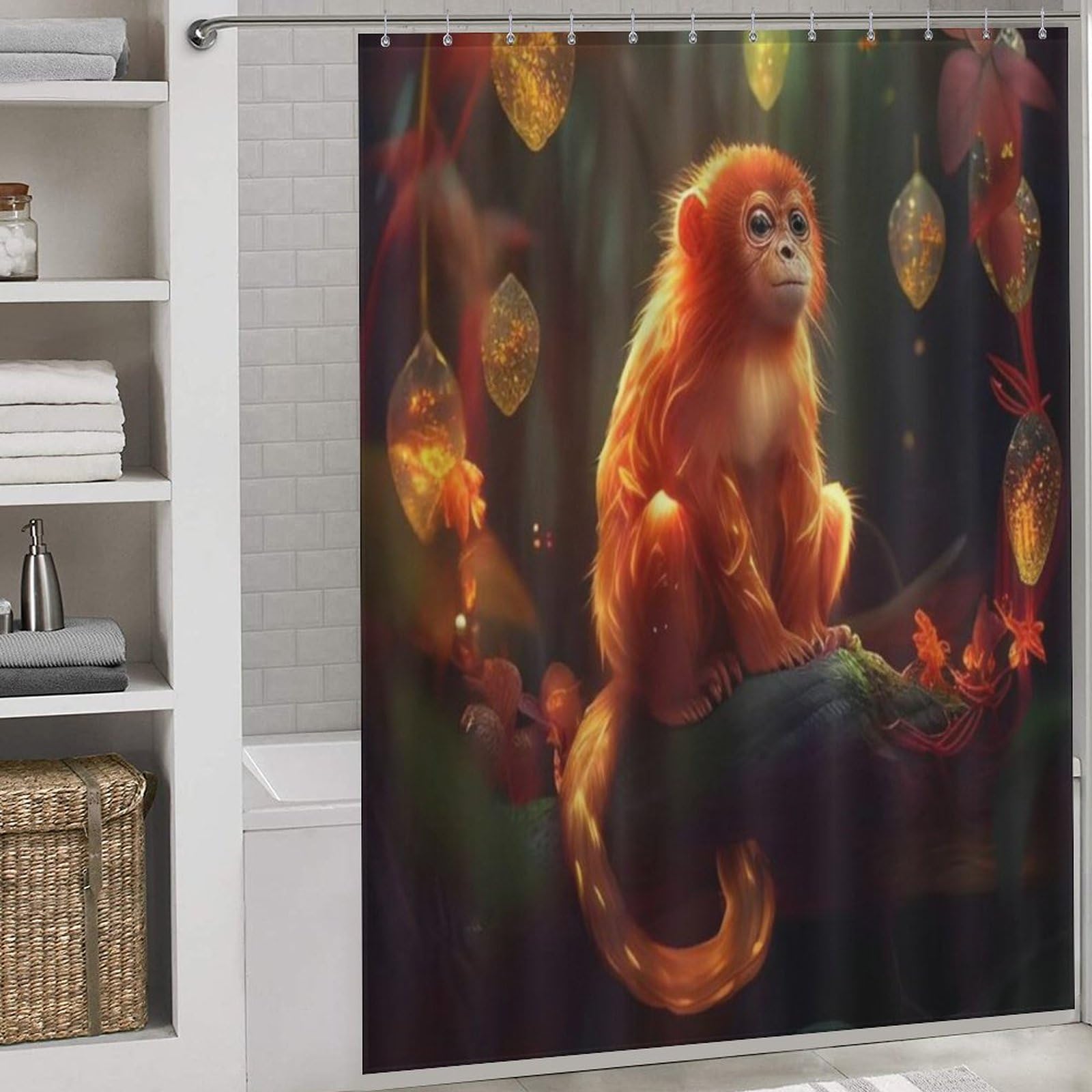 Rideau de douche singe imperméable 168x183cm pour rideau de baignoire
