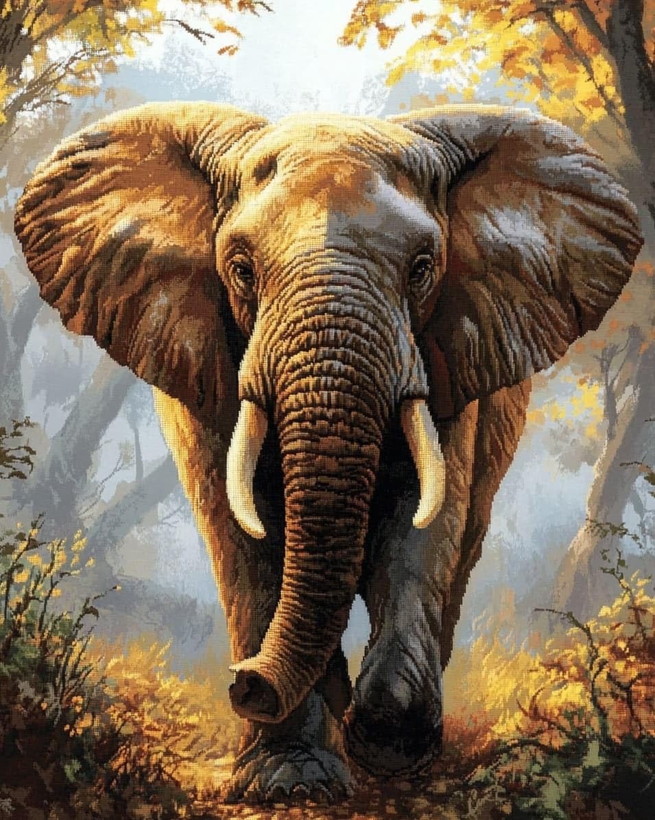WallustrioaW Stamped Cross Stitch Kits for Adults,Elephant Animals,11CT Cross-Stitch for Home Wall Decor DIY Embroidery Kit Needlework Crafts,40x50cm