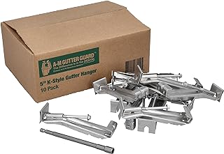 A-M Gutter Guard - 5" K Style Gutter Hangers (10 Pack) - Heavy Duty Hidden Rain Gutter Bracket Support With Speed Screw and Clip - For 5"- K Style Aluminum Gutters - Includes 1/4" x 6" Hex Bit