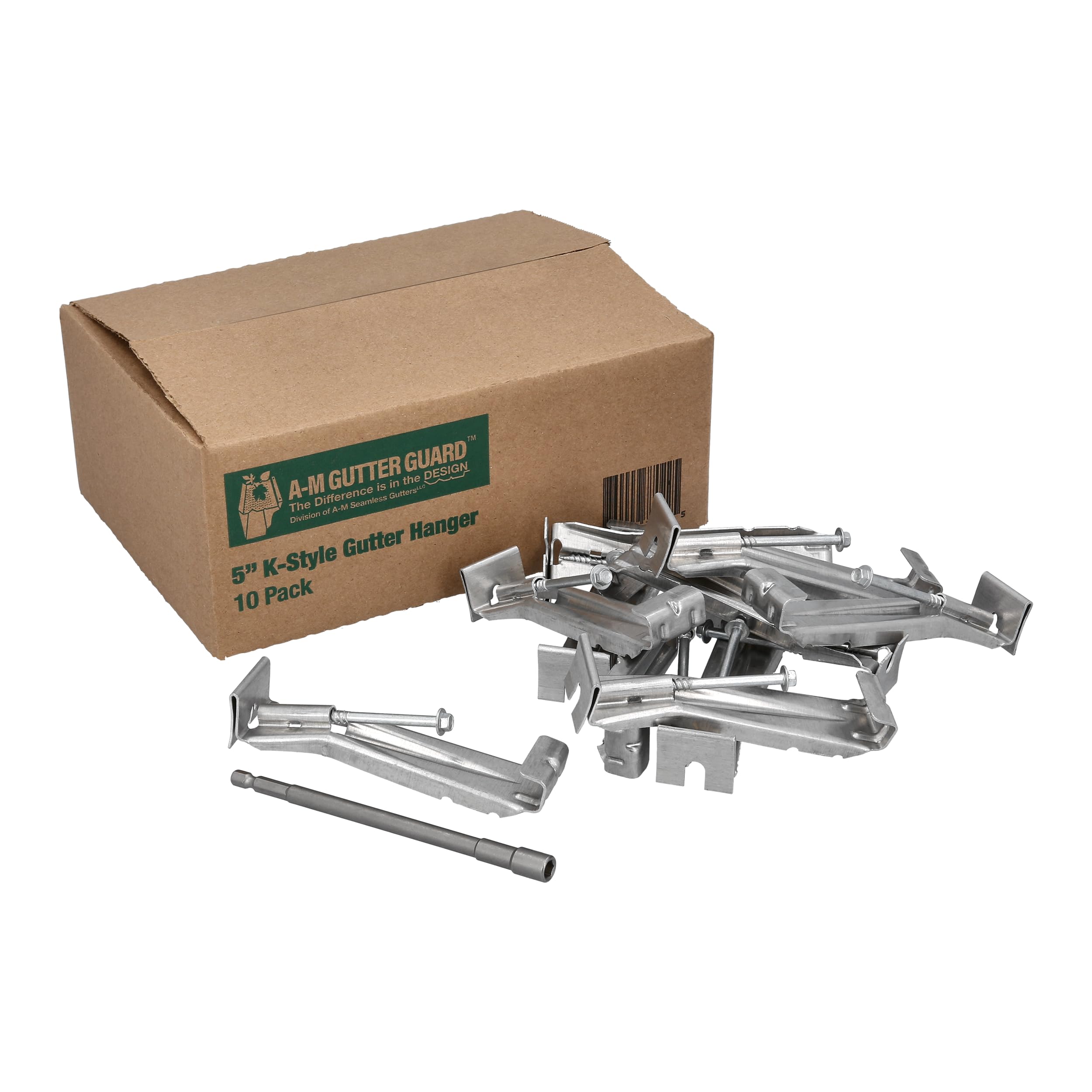 A-M Gutter Guard - K Style Gutter Hangers - Heavy Duty Hidden Rain Gutter Bracket Support With Speed Screw and Clip - Includes 6" Drill Bit - (10 Pack)
