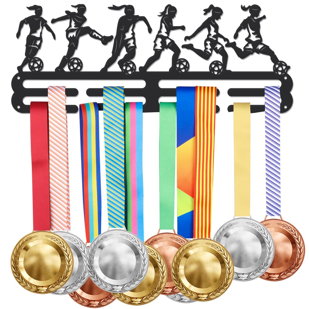 SUPERDANT Colgador para medallas de fútbol femenino Estante de pared Ganchos de hierro para más de 40 medallas