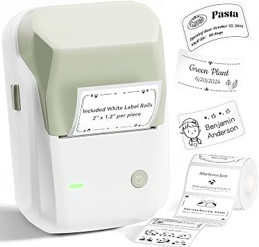 NIIMBOT B1 Label Maker Machine, Thermal Label Printer Easy to Use for Office, Home, Business, Came with 1 Roll White LabelGreen