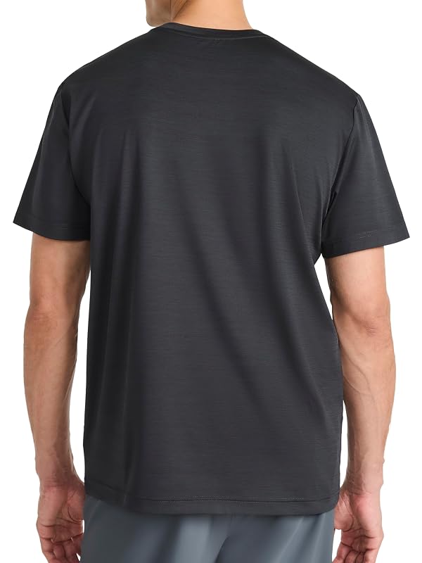 Reebok Men’s Lightning Short Sleeve Crewneck T-Shirt, Standard Fit, Breathable Stretch Poly Fabric, Black Heather, Medium by Reebok - Image 2