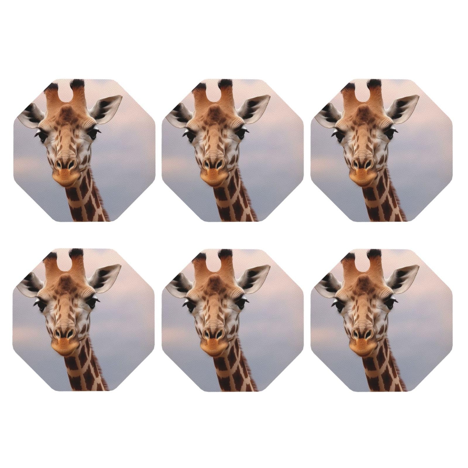 6pcs Leather Coasters for Drinks, Cute Giraffe Drink Coasters for Tabletop Protection, 4" Cup Coasters for Coffee Table Decor, Non-Slip Drinking Cup Mat for Hot Or Cold Drink