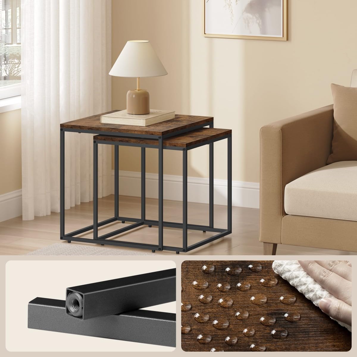 2 Delige Salontafel Set Ronin - ø70 cm - mangohout/ijzer - naturel - Mr