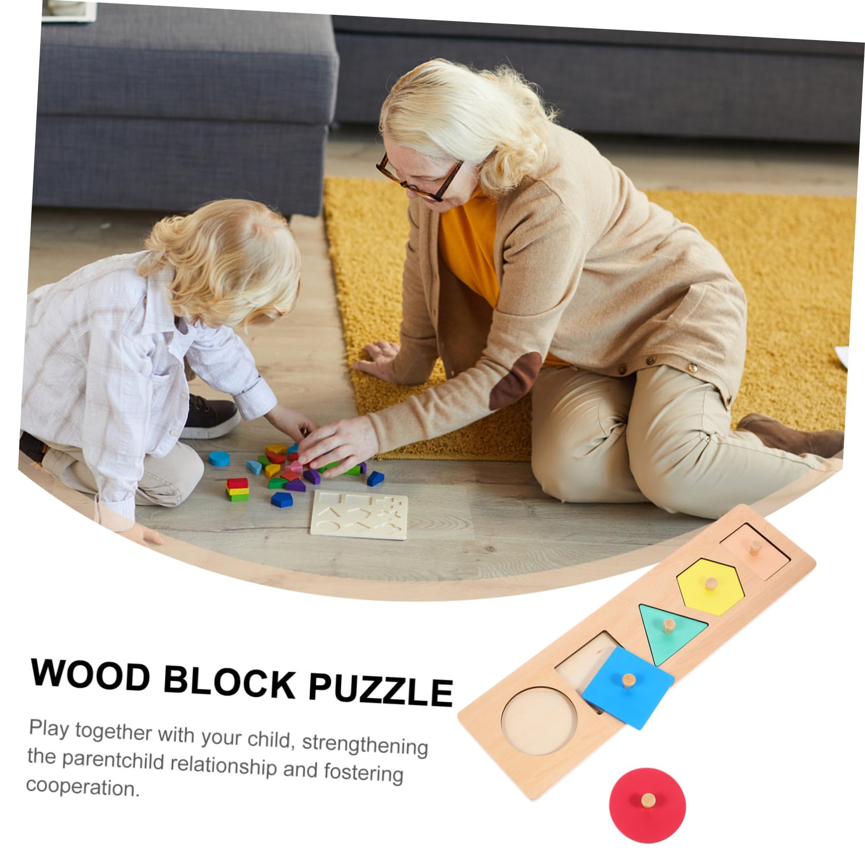 WOONEKY Juguete Educativo Montessori Paneles Geométricos de Madera para Pequeños de Rompecabezas de Bloques de Madera para Desarrollo Cognitivo y Reconocimiento de Colores