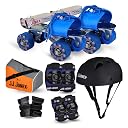 JJ JONEX Attack Adjustable Skates Combo with Helmet, Knee Pad, Elbow Pad, Gloves, Key, and Bag - Black/Blue (Age 6-11, Medium) gallery image