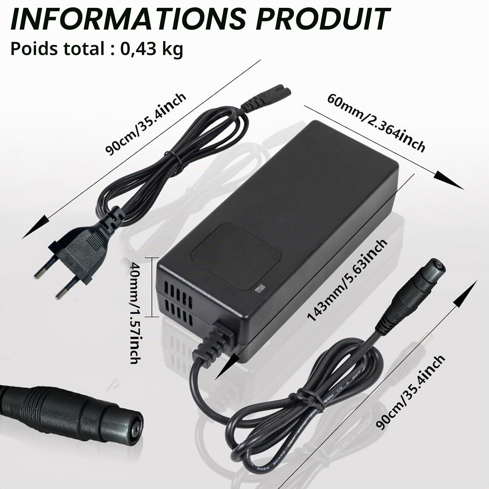 Chargeur de Batterie 54,6V 2A avec Écran Numérique, Alimentation Rapide Compatible avec Trottinette Électrique Xiaomi 4 Pro Plus / 4 Pro Max / 5 Max, Adaptateur Sécurisé