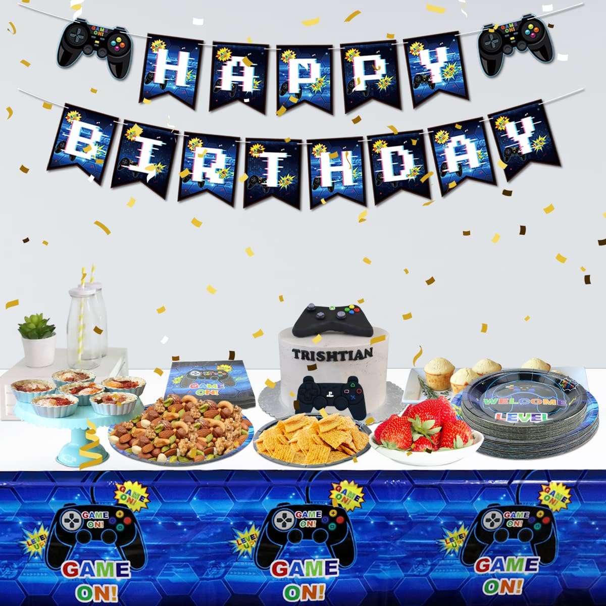 Décorations De Fête Pour Jeux Vidéo, Assiettes Et Serviettes Jetables