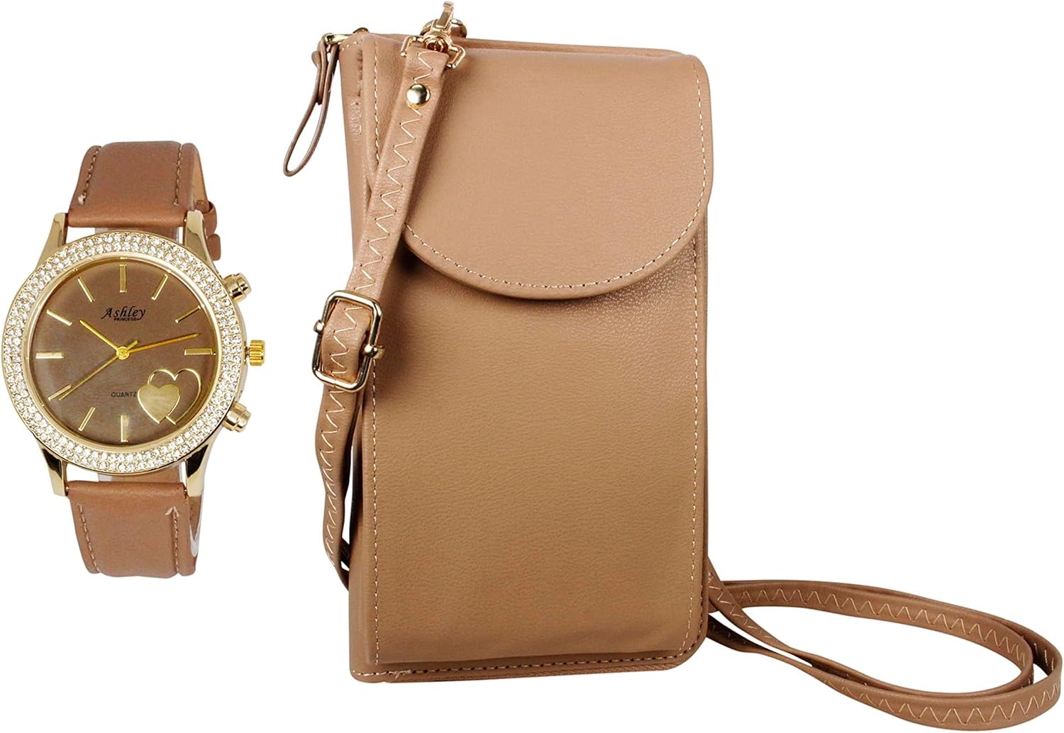 Women's Easy Reader Colorful Watch Matching with Perfect Colorful Wallet which Holds Smartphone, Credit Cards, Cash & Change Organized - ST10385-Blush