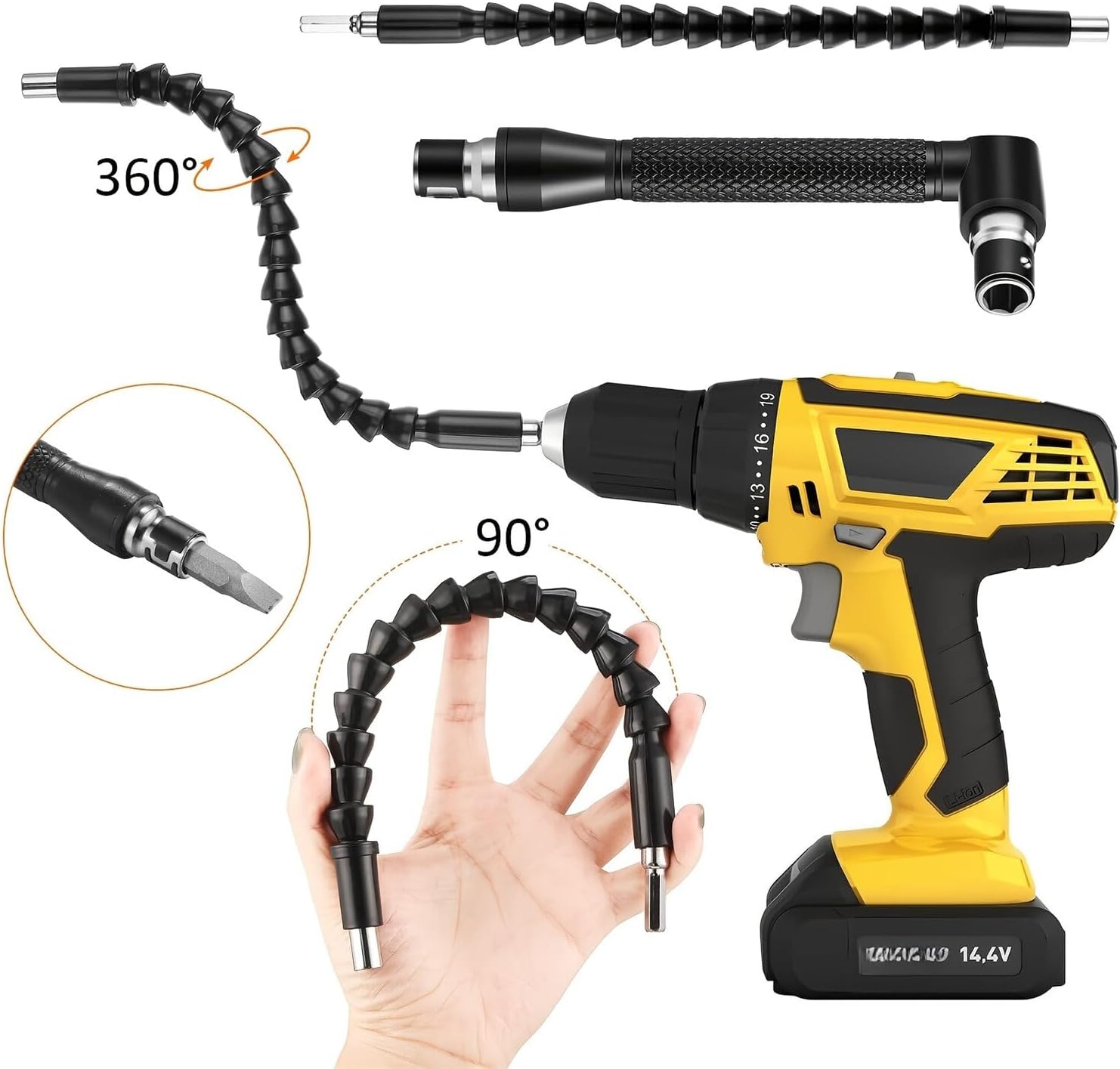 Hand Power Tool Accessories For Flexible Shaft Drill Bit Extension Set 31pcs Universal Right Angle Screwdriver Hex Socket Adapter Power Drill Attachment Metal Tool（Color:Black)