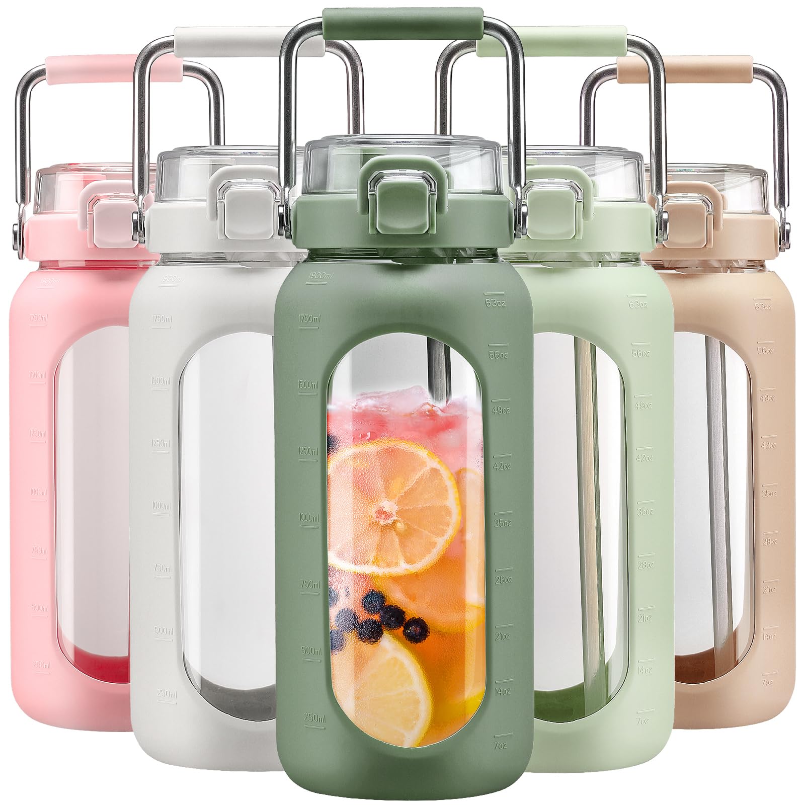 BLUEGO 64 oz Glass Water Bottle