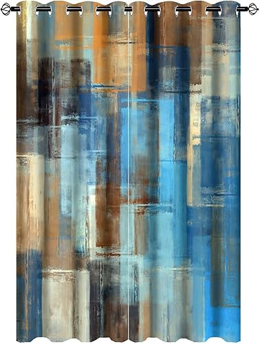 Miniatura 9 de Cortinas coloridas de pintura abstracta azul moderna, para patio, acuarela, graffiti, estilo pintura, con aislamiento térmico, ojales en la parte