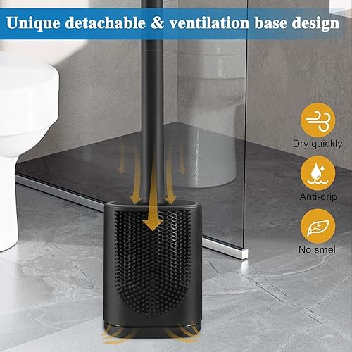 Miniatura 5 de Cepillo de inodoro de silicona y soporte flexible de limpieza eficiente cepillo de inodoro montado en la pared con cabezal de cepillo de mango largo