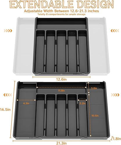 Miniatura 2 de Yieach Organizador de cajones de cubiertos expandible negro  Se ajusta de 11 a 22 pulgadas  Organizador de cuchillos, cubiertos, cucharas y