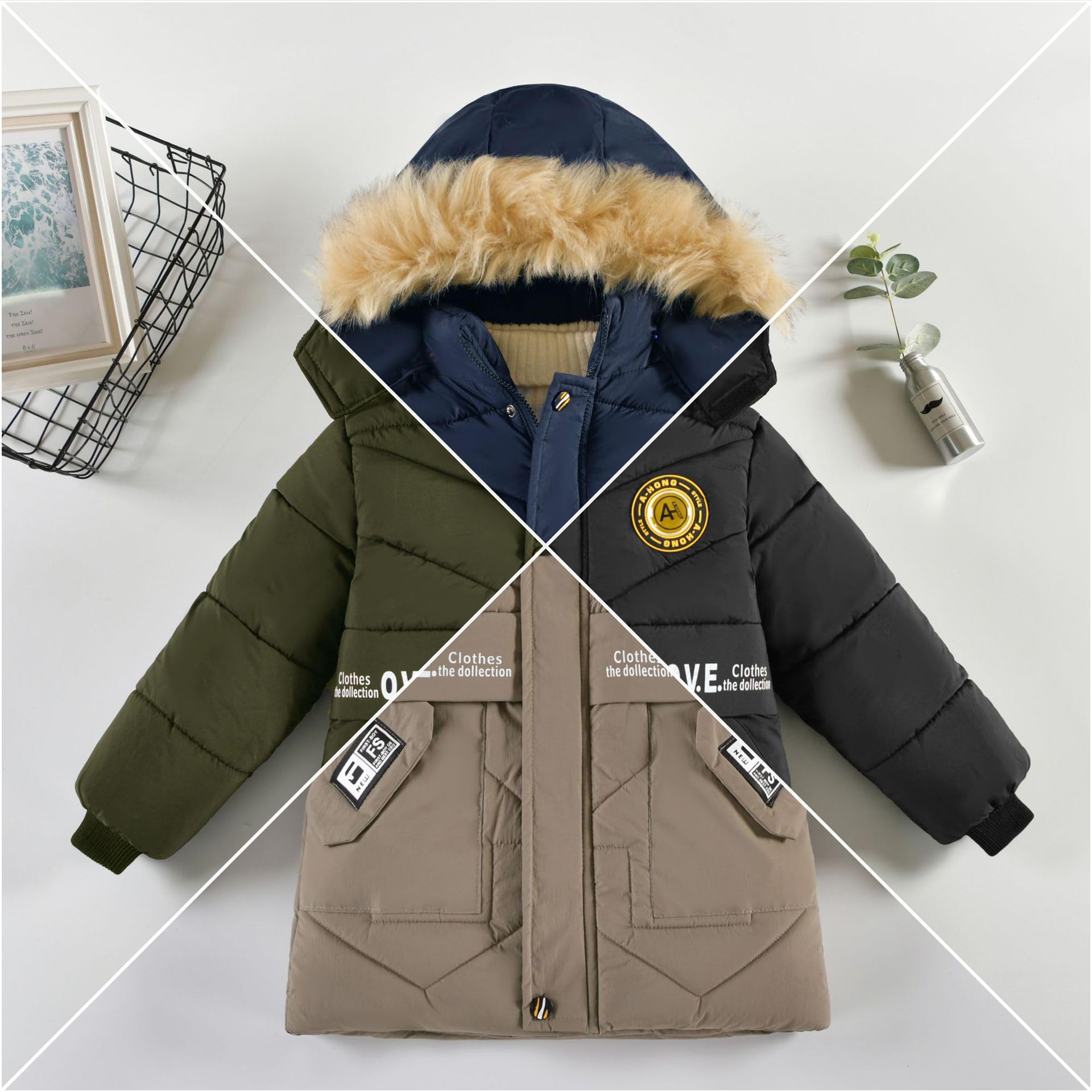 linboo Giacca invernale da ragazzo Cappotto invernale caldo con cappuccio Giacca ispessita per bambini Blouson antivento parka con cappuccio