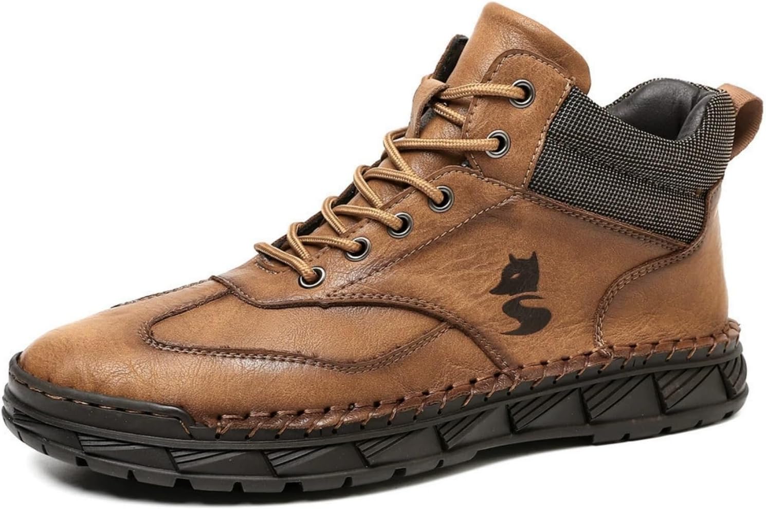 Saw Behind Boots for Men, Men's Saw Behind Leather Ankle Boots, Comfortable Handmade Wide Waterproof Leather Shoes, Breathable Arch Support Outdoor Trekking Hiking Shoes