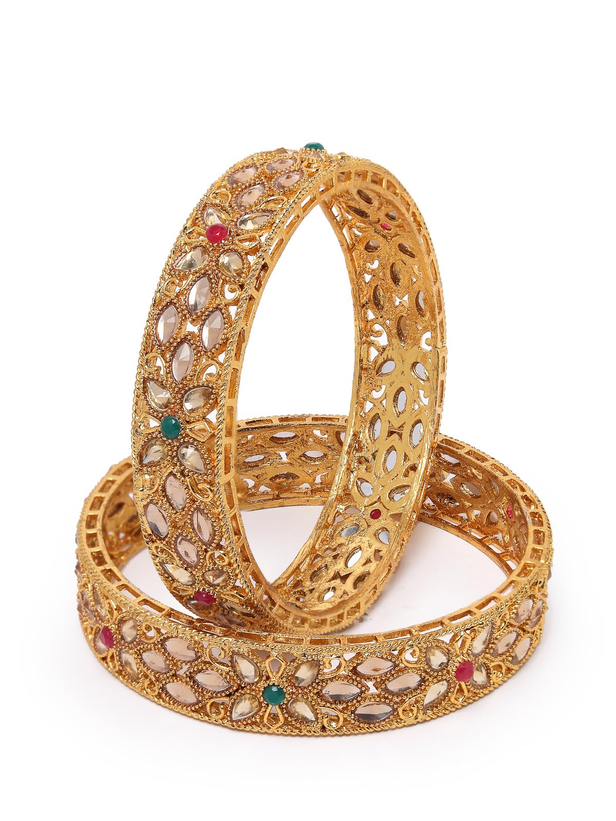 Sukkhi Eye-Catchy Floral Style Gold Plated Red And Green Broad Bracelet Bangle Set Jewellery for Women & Girls | Set of 2| Birthday Anniversary Gift for Women|B105890 (B0CPPCSMGC) Amazon Price History, Amazon Price Tracker