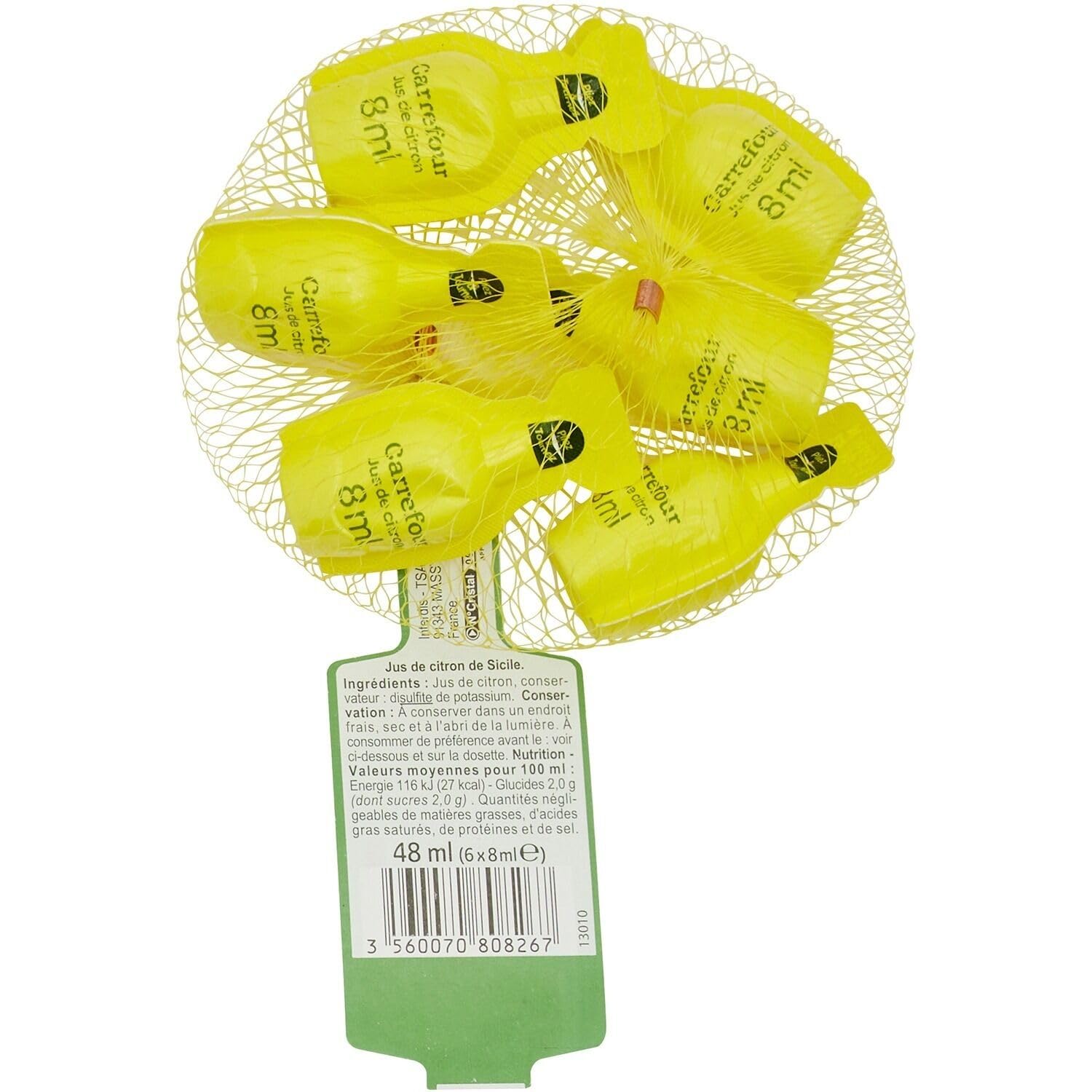 CARREFOUR CLASSIC' - Jus de Citron de Sicile - 6 Dosettes de 8mL - 48g - Le Lot De 4