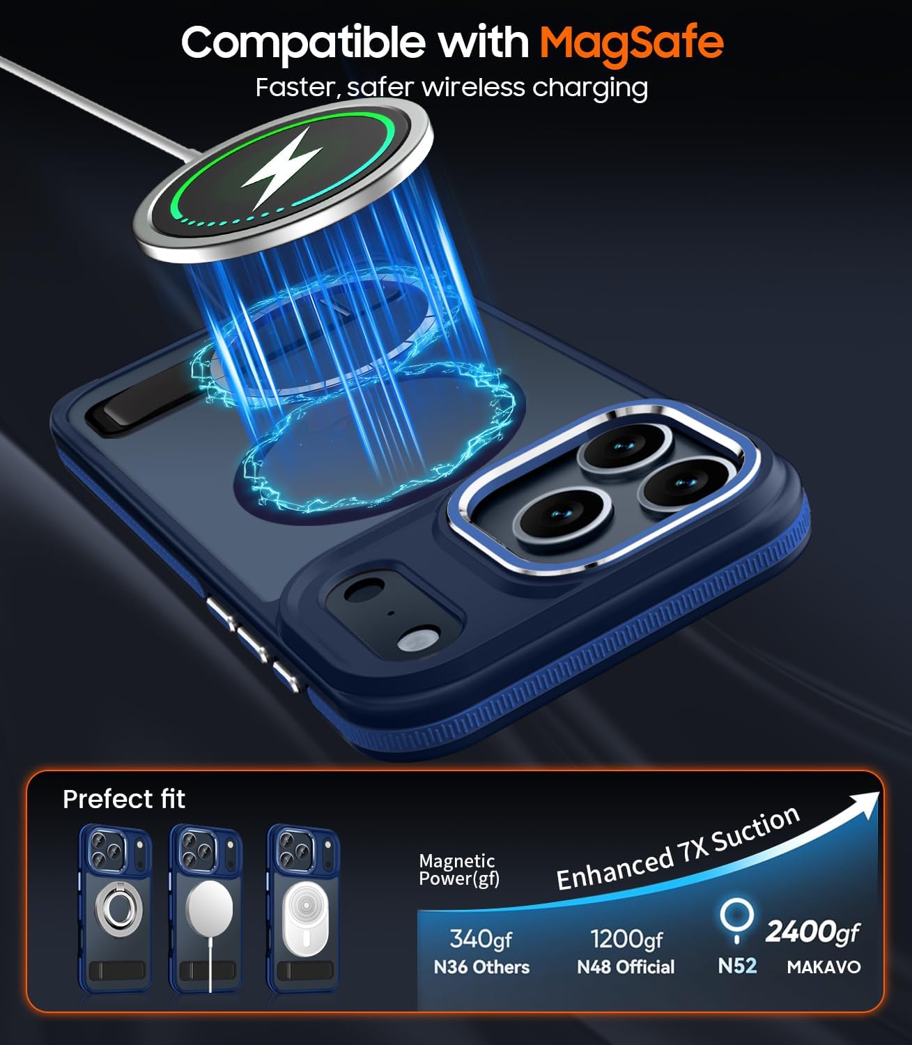 Magnetic for iPhone 17 Pro Case with Stand, Compatible with MagSafe, Slim Translucent Matte Military-Grade Drop Protection Phone Cover, Blue - Image 3