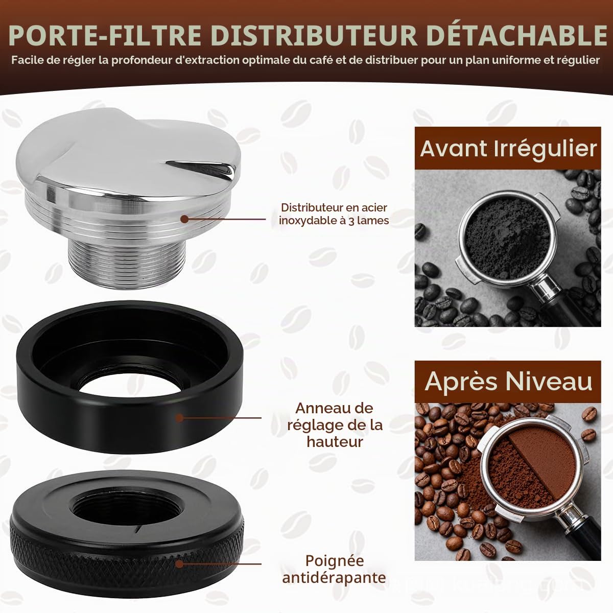 Lot de tampons à expresso de 58 mm avec station tamper