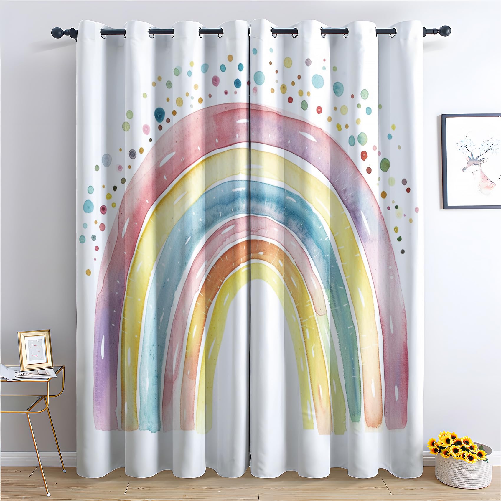 Generisch Vorhänge Regenbogen - Kinder Mädchen Fenster Gardinen mit Ösen, Vorhang Blickdicht Verdunklungsvorhänge Thermovorhang für Wohnzimmer Schlafzimmer Deko 2er Set, H 300 x B 140 cm X-&22