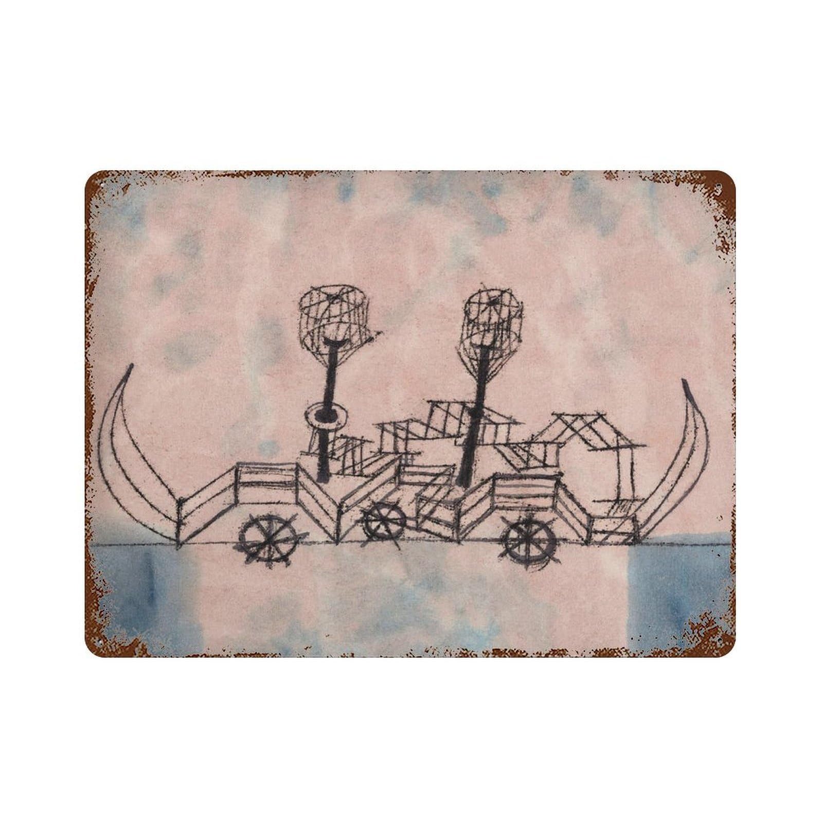 xiaoxiaoshen Paul Klee Old Steamboat Surrealist Painting Wall Decor Art Metal Tin Poster Modern Home Decor Art Home Bar Shop Decorations Vintage Sign 30x40cm