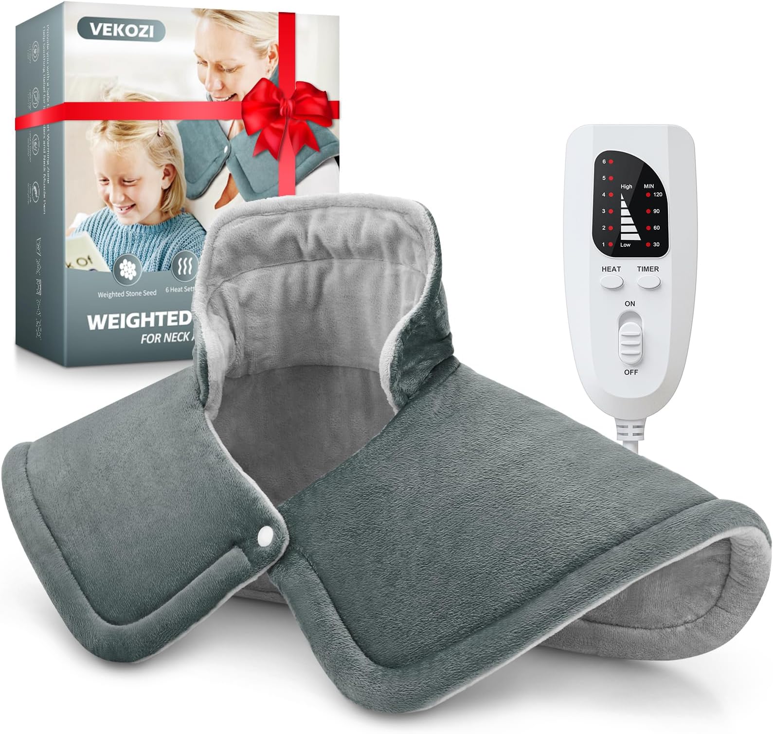 Neck and Shoulder Heating Pad, 2lb Weighted Neck Heating Pad for Back Pain Relief, 6 Heat Settings, 4 Auto Shut Off, Gifts for Women, Men,