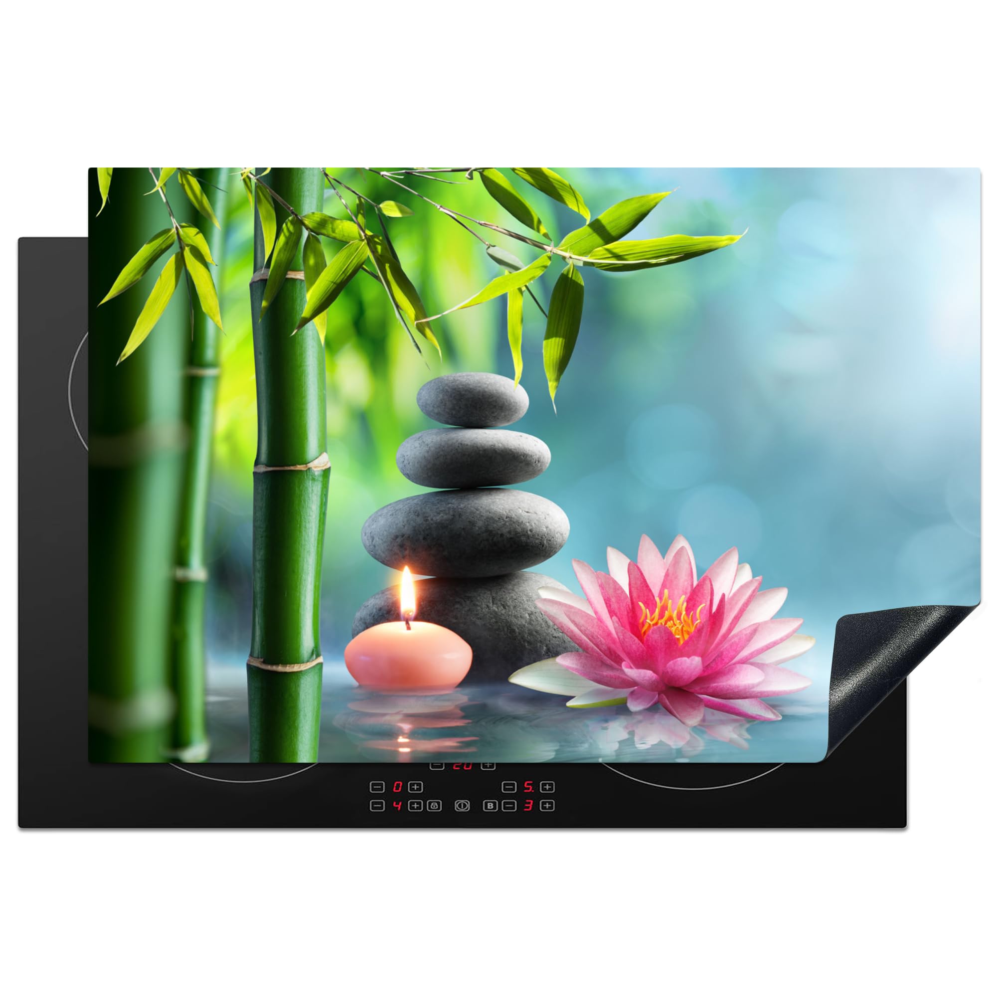 KitchenYeah© Induction Hob Protector Mat 20.5"x30.7" / 78x52 cm Cooker Top Protectors Cover Ceramic Covers Electric Hobs Vinyl Bamboo - Zen Stones - Lotus - Japanese - Still Life — image 1