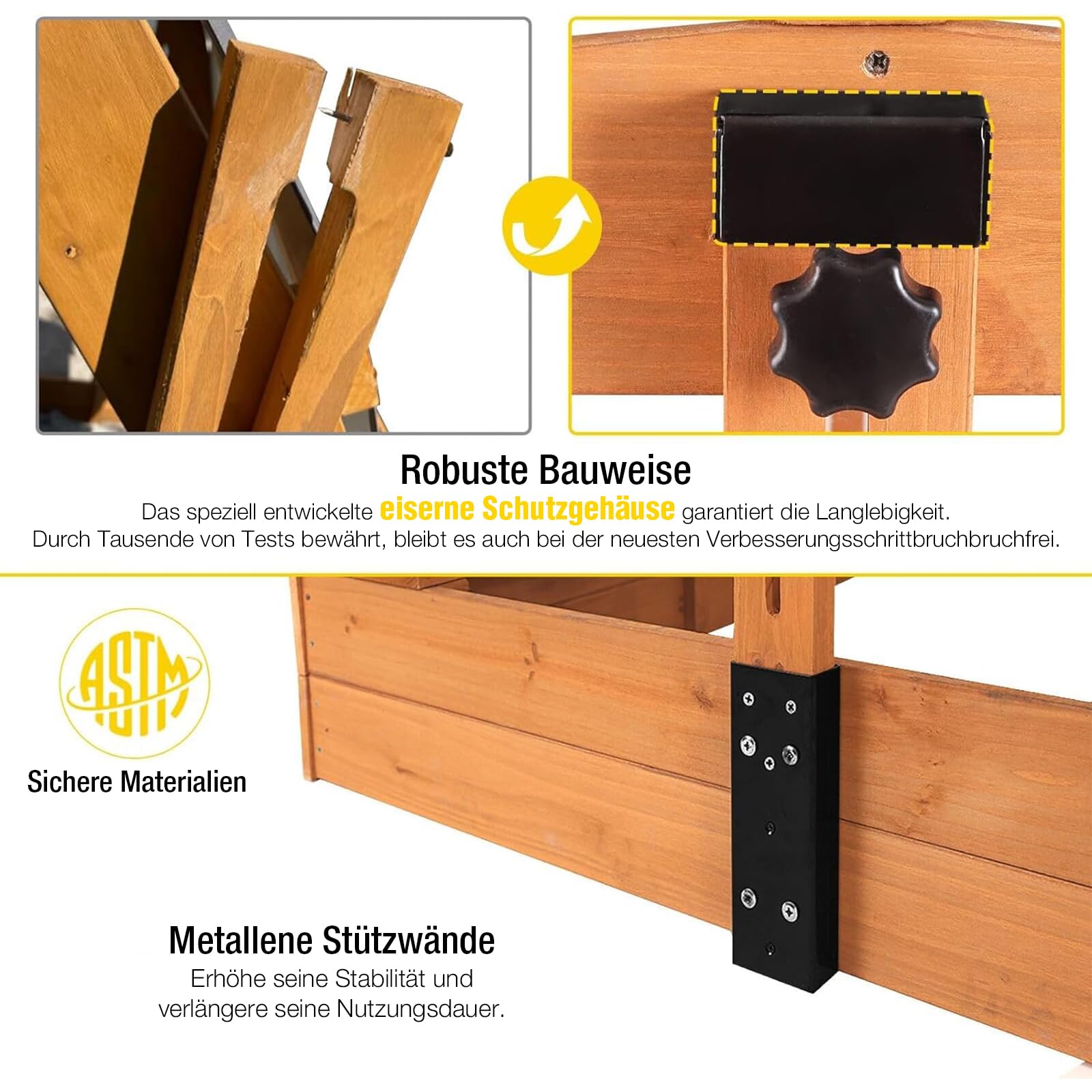 Aivituvin Kinder Sandkasten mit Abdeckung, 120x120x132cm Holz Deckel sandkiste mit aufziehbarer Dach, faltbaren Sitzbänken für draußen (Naturholzfarben)