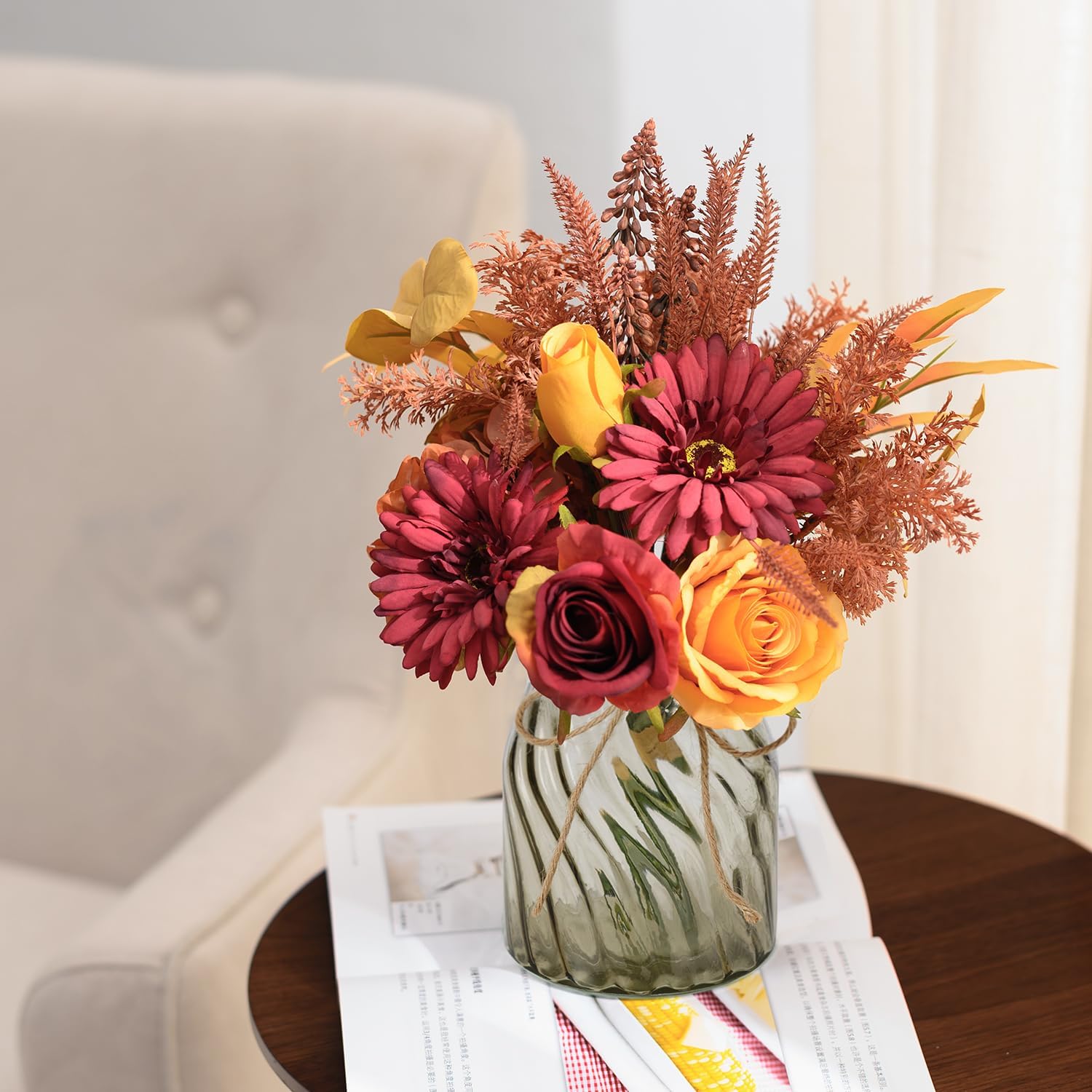 Fake Flowers Artificial Flowers with Vase, Faux Silk Flowers Fake Plants for Farmhouse Kitchen Dining Table Decorations, Fall Decorations for Home Office - Image 6