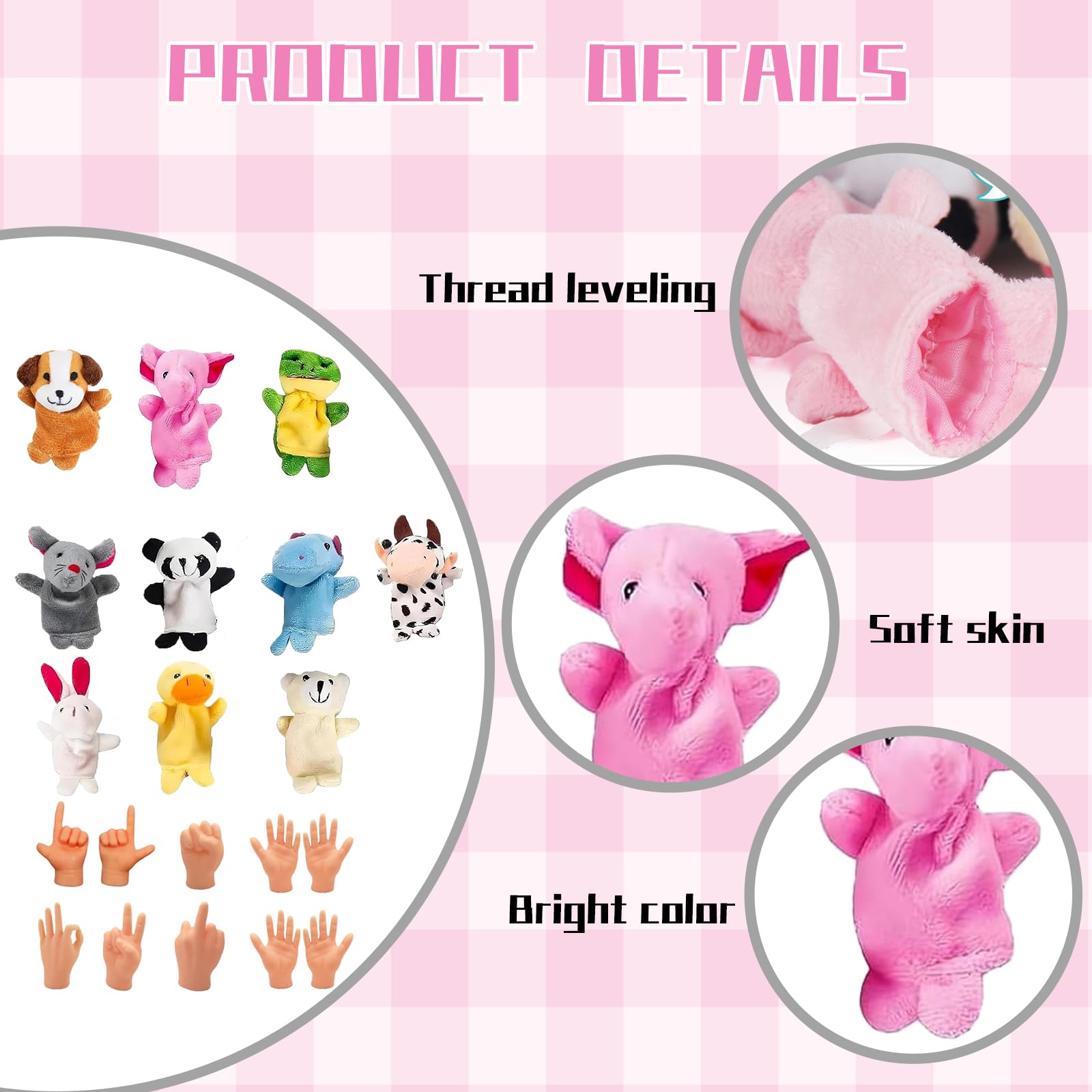GegXcn 20Pcs Finger Puppets for Toddlers Soft Plush Nursery Rhyme Puppets with 10 Animals - Image 3