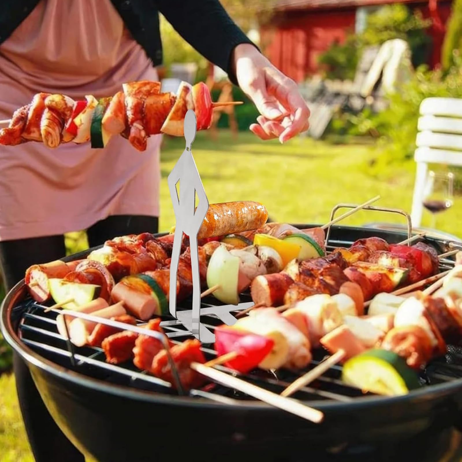 2 Piezas Soporte para Salchichas de Barbacoa de Acero Inoxidable, Tenedor de Trinchar con Mango, Creativo para Barbacoa de Salchichas, Ideal para Camping Picnic al Aire Libre y Cocina