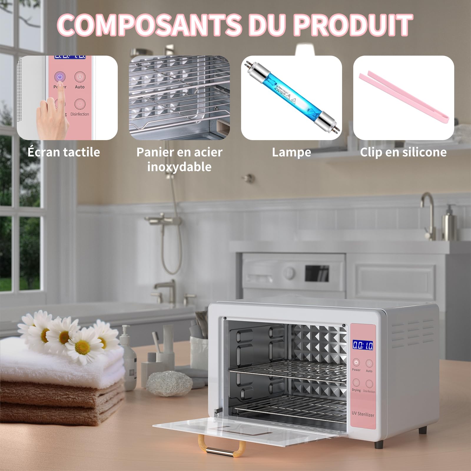 Stérilisateur d'esthéticienne, stérilisateur d'outils à ongles 10l, stérilisateur d'ongles UV multifonctionnel, armoire de nettoyage de grande capacité pour la maison, Salon de beauté et Spa