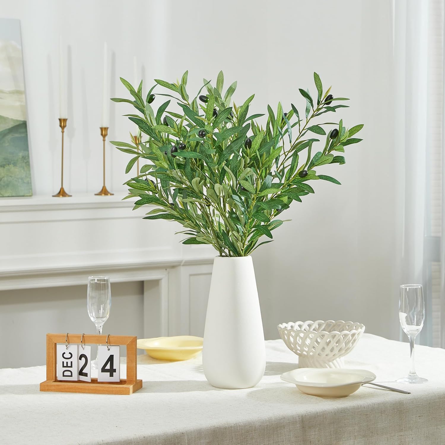 35 Inch Olive Branches for Vases Artificial Greenery Stems Faux Olive Tree Branch Home Decor 8PCS