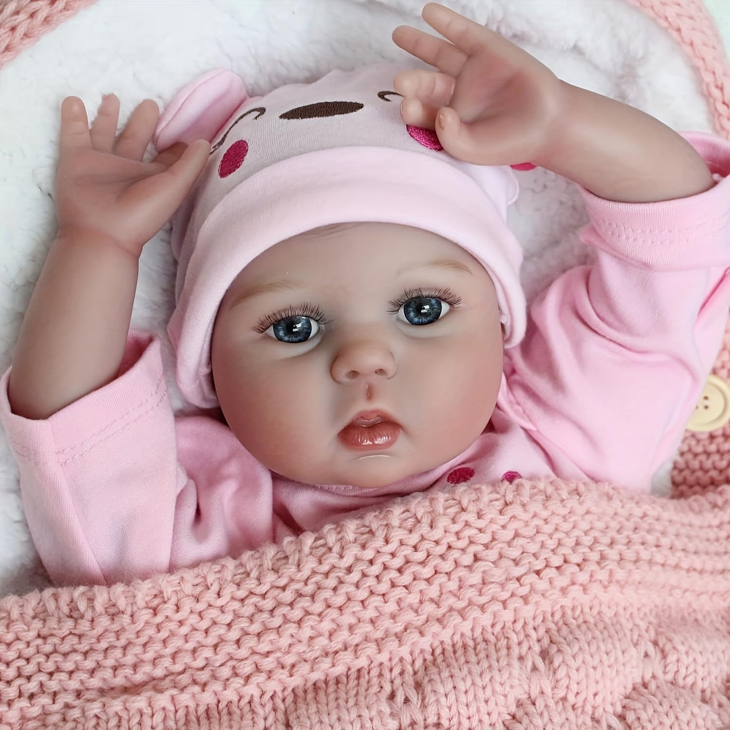 Reborn - Muñeca de bebé para niña de 55 cm, realista, realista, con silicona de vinilo suave, vestido rosa con falda de tul, jirafa, botella y chupete