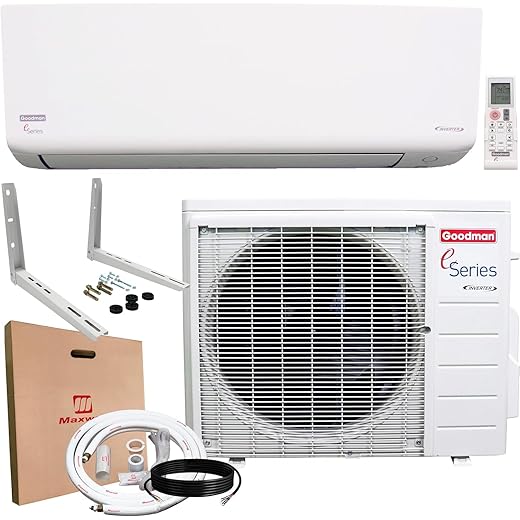 Goodman 12,000 BTU 18 SEER2 Ductless Mini Split Inverter Heat Pump System with Maxwell 16-ft Installation and Wall Bracket (230v)