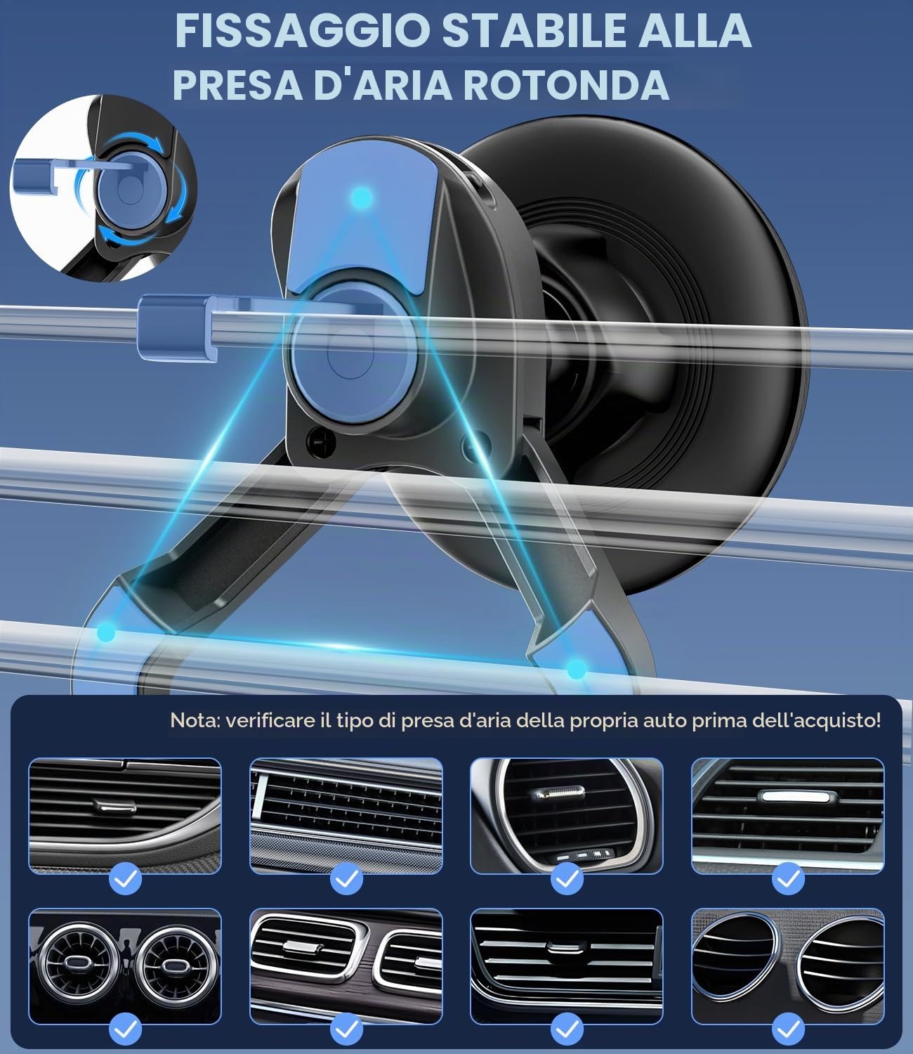 Supporto Magnetico Magsafe Per Auto Mercedes E Mini: Attacca Il Telefono Alla Bocchetta D'aria Rotonda! - 3
