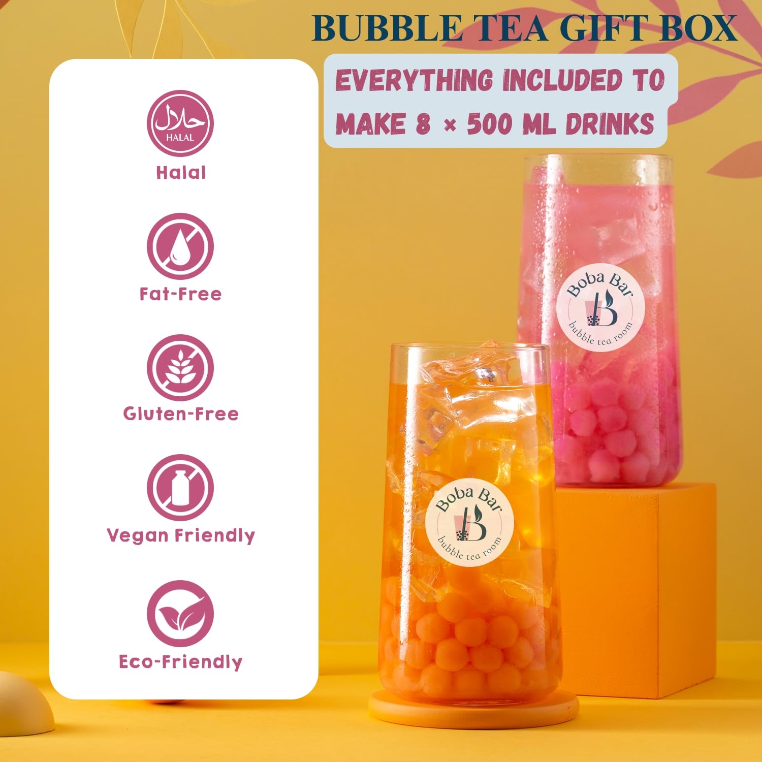 Fruit Fantasy Kit de té de burbujas de frutas 8 sabores Boba Jelly perlas de tapioca 8 porciones Bolsas de té verde y Assam