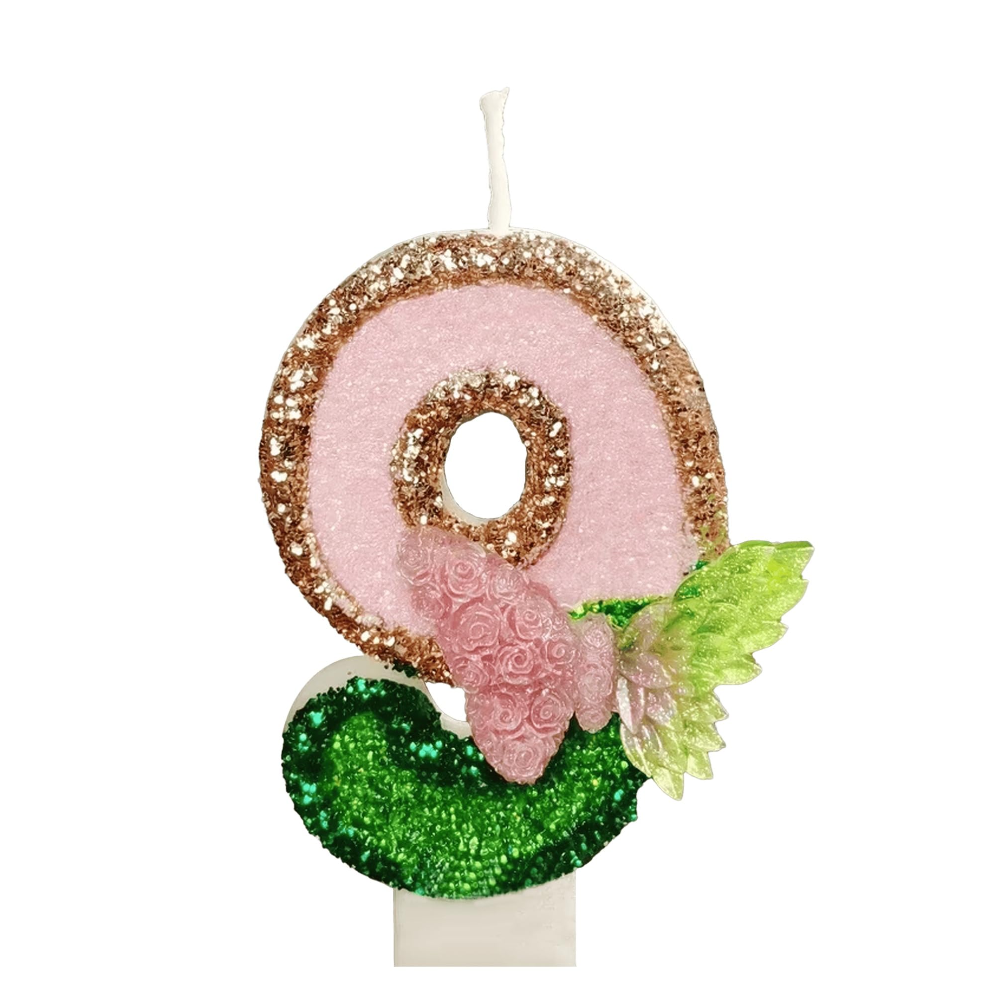 Vela de cumpleaños número 9, decoración de fiesta temática rosa y verde, velas de mariposa con purpurina para pastel, decoración de pastel de fiesta temática de princesa y bruja (número 9)